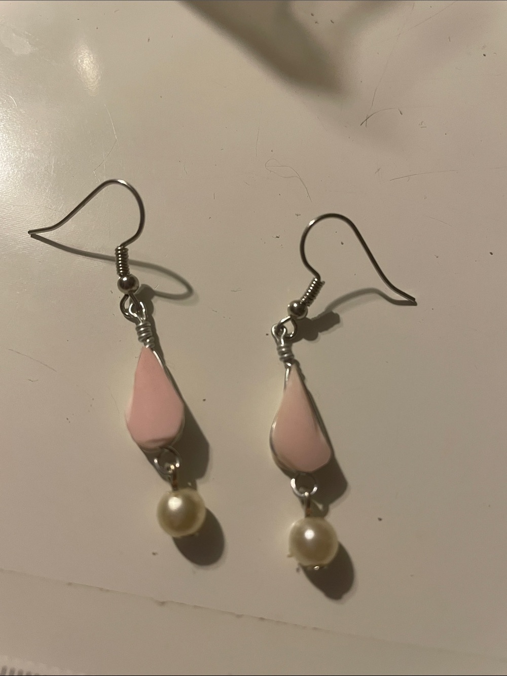 Delicate Pink Teardrop Faux Pearl Dangle Earrings
